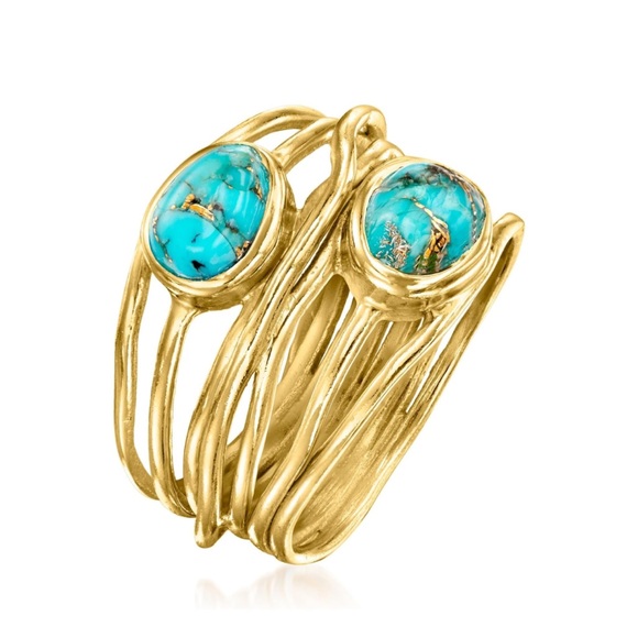 18k Precious Gemstone Turquoise Emerald Sapphire Wire Wrap Ring - Picture 3 of 16